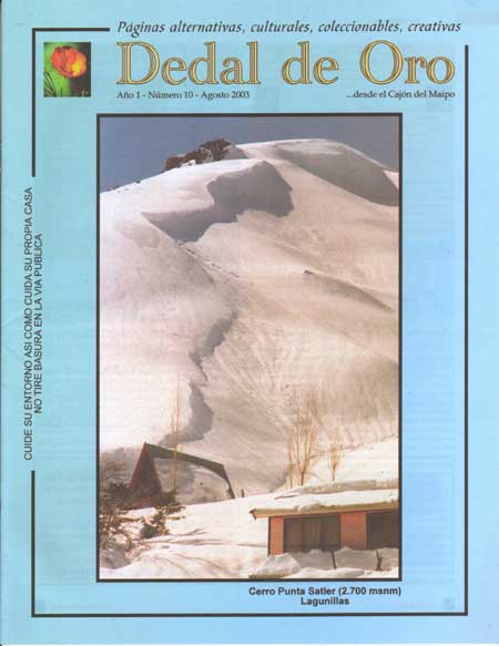 En la portada del nº 10, vemos una fotografía tomada por Humberto Espinoza Poblete. Se aprecia la belleza del imponente cerro Punta Satler en Lagunillas (2.700 m.snm). 