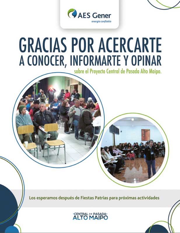 Inserto del Proyecto Central de Pasada Alto Maipo.
