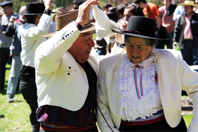 Pareja de la tercera edad en animado pie de Cueca.