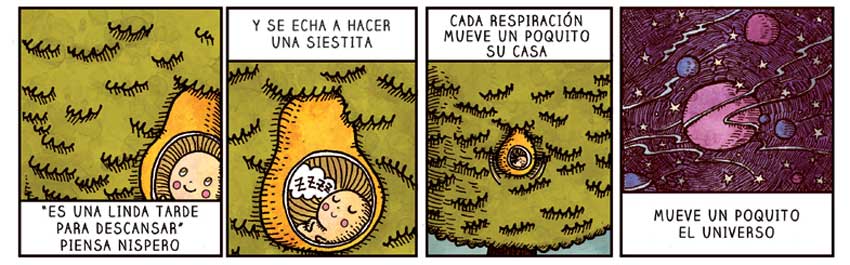 Ilustración de Gabi Rubi para la siesta de un níspero que mueve el universo