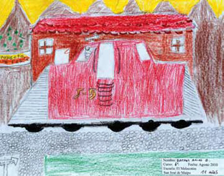 Dibujo de Rafael Arias A. (11), 6&deg;B&aacute;sico, Escuela El Melcot&oacute;n, 2010.