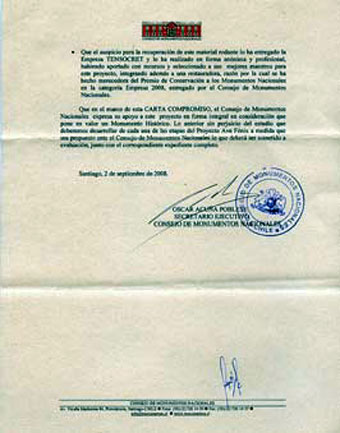 2ª hoja carta del Consejo de Monumentos Nacionales