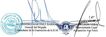 Firmas y Timbres de Comandancia de la Guarnición de la RM y Ave Fénix